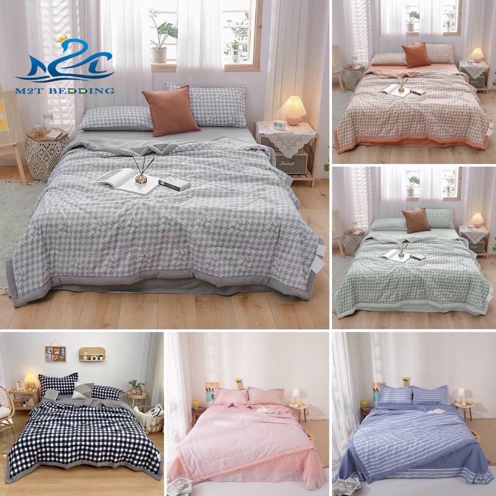 Bộ chăn ga gối Cotton Hàn M2T bedding sét hè chăn chần bông miễn phí bo chun drap ga giường