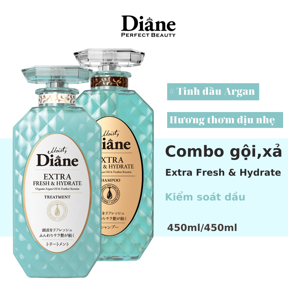 Bộ dầu gội & xả kiểm soát dầu Moist Diane Extra Fresh & Hydrate (450ml*2)