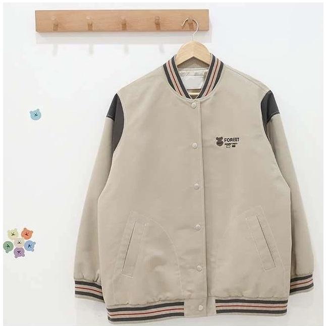 Áo Khoác Bomber FOREST Thêu Gấu Vải Dù 2 Lớp Form Rộng Ulzzang Unisex