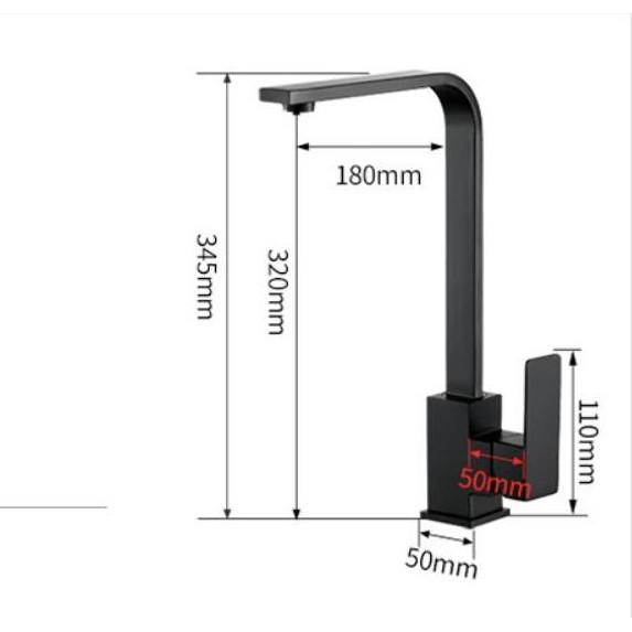 Vòi rửa bát nóng lạnh vuông Inox 304- sơn tĩnh điện nano đen k05