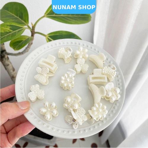 Set 5 kẹp càng cua mini ngọc trắng đáng yêu phối nhiều kiểu tóc Nunam Shop