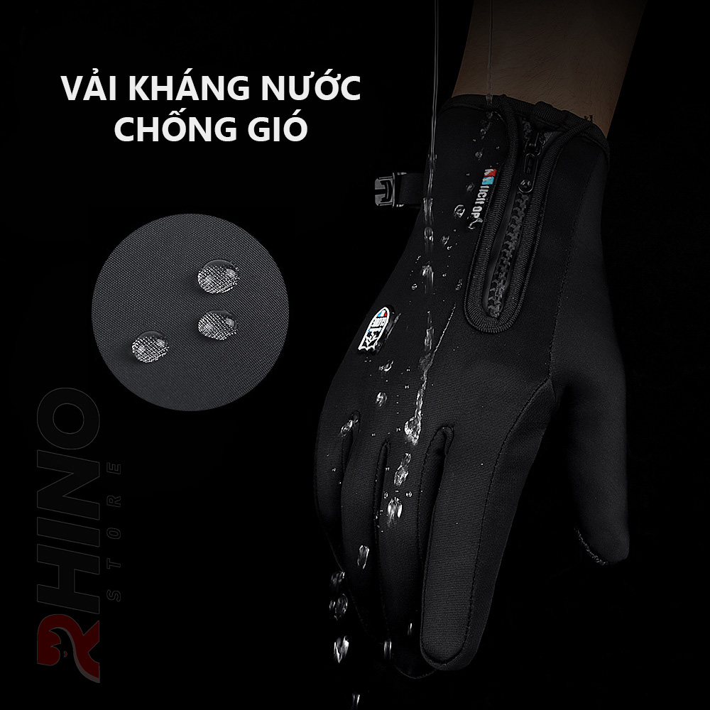 Găng tay giữ ấm mùa đông chống gió, kháng nước mưa Rhino G901 Bao tay chống trượt đi xe máy, xe đạp lót nỉ cho nam nữ,  bảo hộ đi phượt