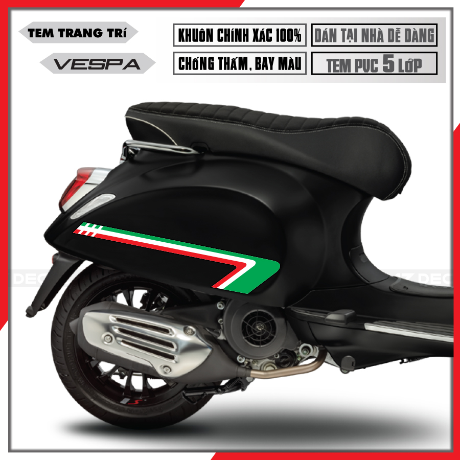 Tem Xe Vespa Sprint/LX/Primavera/GTS Tem Sườn S-Line | VP15 | Decal Rời Cắt Khuôn Sẵn, Chất Liệu PVC Cao Cấp