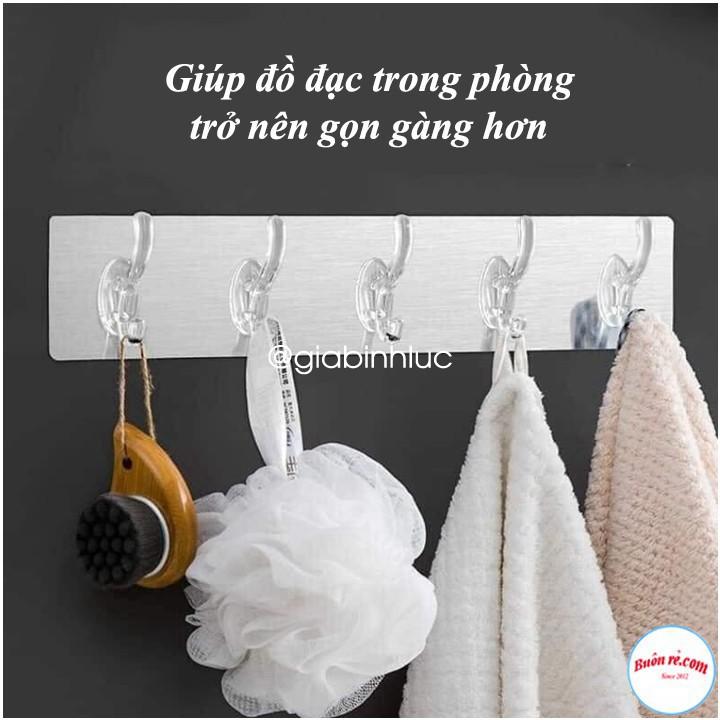 Móc nhựa dán tường treo đồ, thanh dán tường 6 móc liền mạch treo đồ dùng nhà bếp phòng tắm siêu dính đa năng