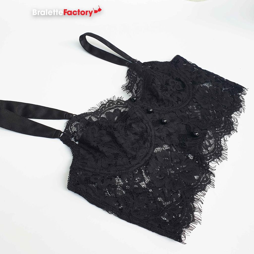 Bra croptop thiết kế ren đen sexy, có gọng, mút lót N03