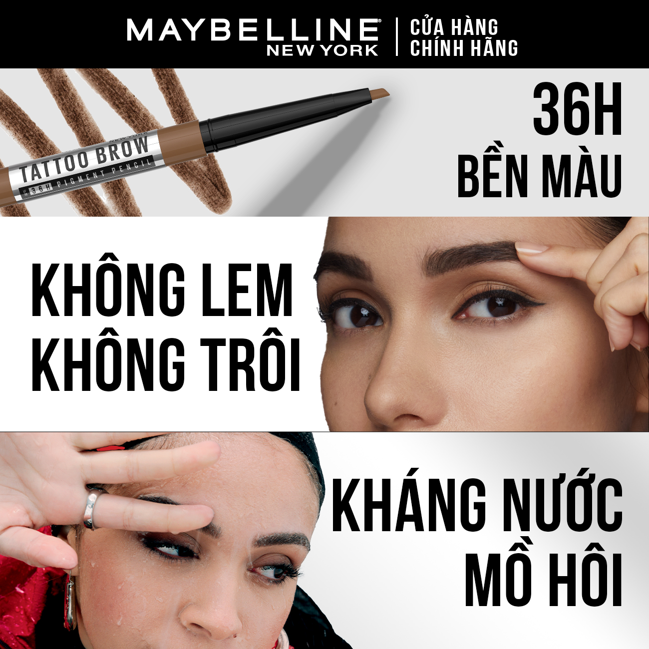 Chì Kẻ Mày 36H Lâu Trôi, Kháng Nước, Dễ Kẻ, Chuẩn Màu Tattoo Brow Maybelline New York Pigmented Pencil 0.25g