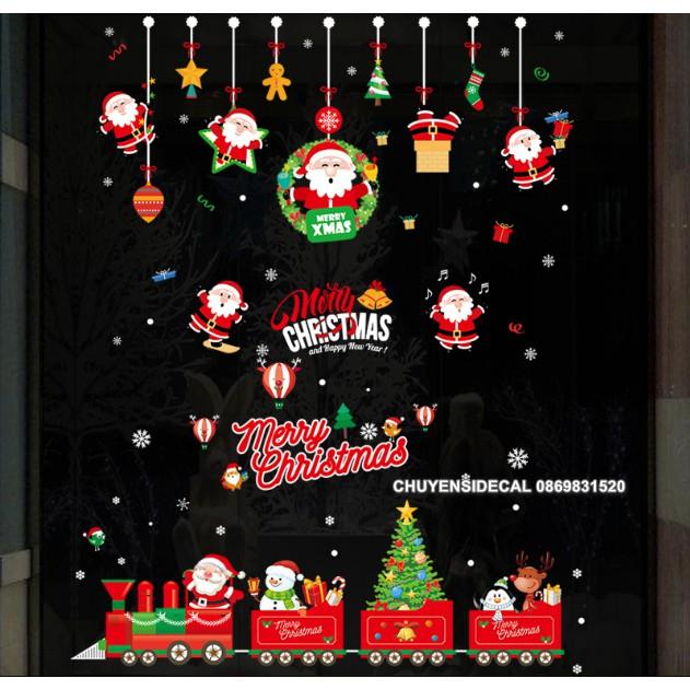 COMBO Decal dán tường Noel - Rèm Noel đỏ kết hợp Đoàn Tàu mới