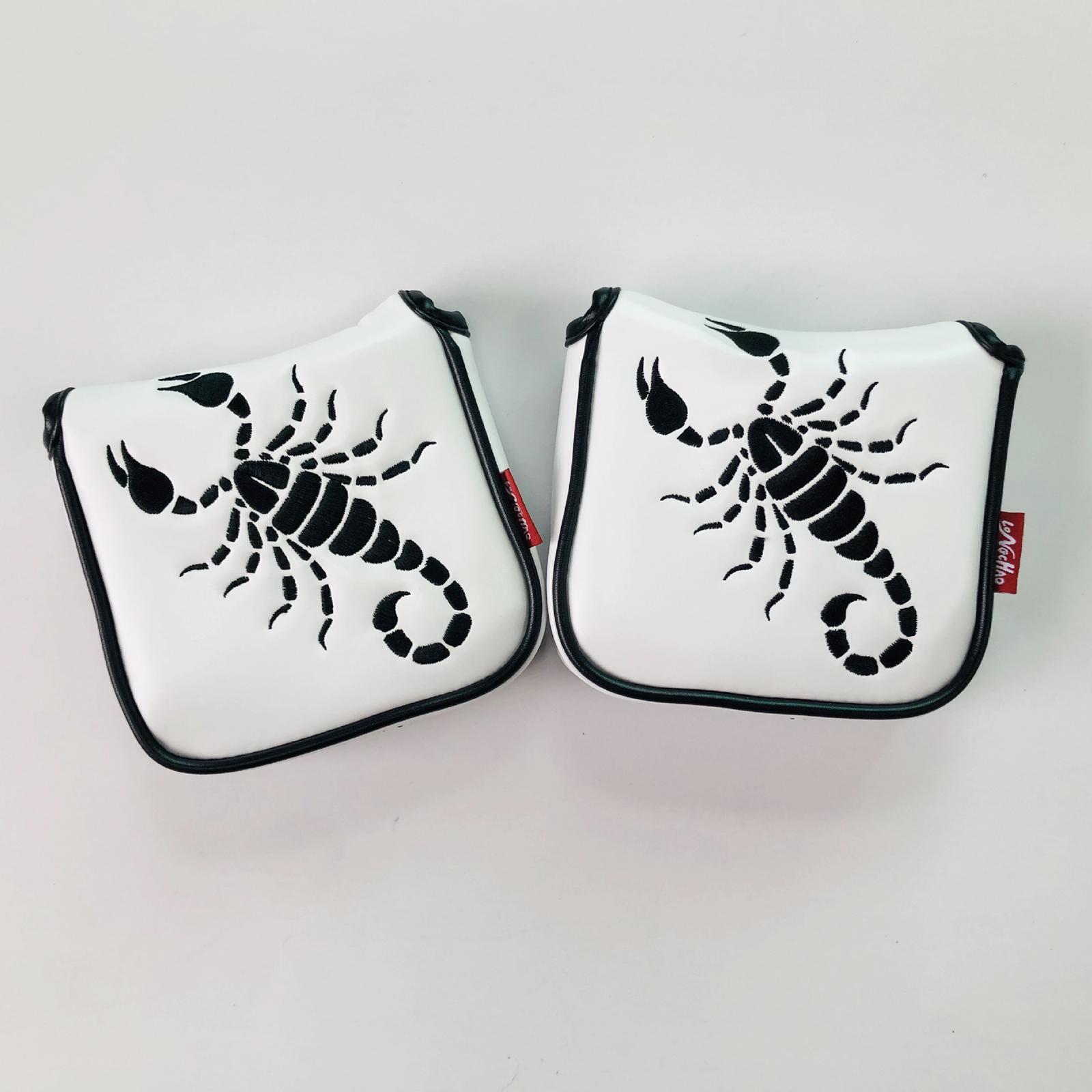 2xUniversal Golf Mallet Putter Cover Square Headcover Magnetic Closure Guard Scorpion White