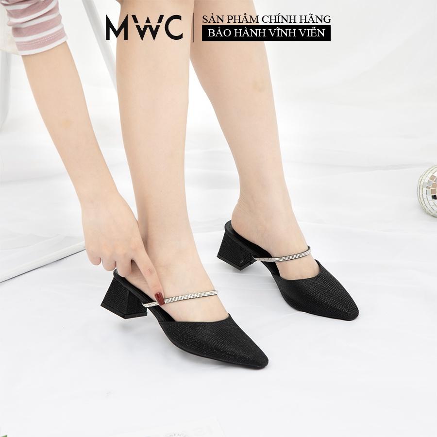 Giày Cao Gót Mũi Nhọn MWC Guốc Dây Nữ Cao 5CM 2 Màu Kem Đen NUCG-4257