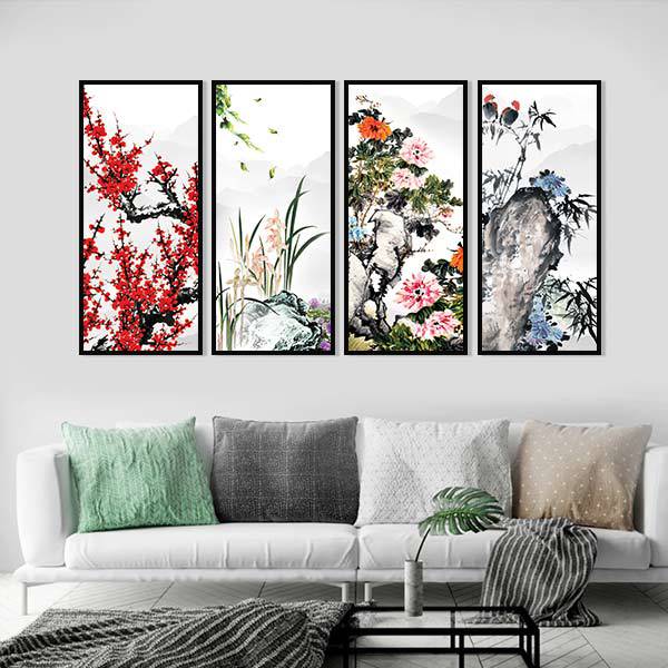 Bộ 4 Tranh Canvas Viền Composite Treo Tường Tứ Quý W266