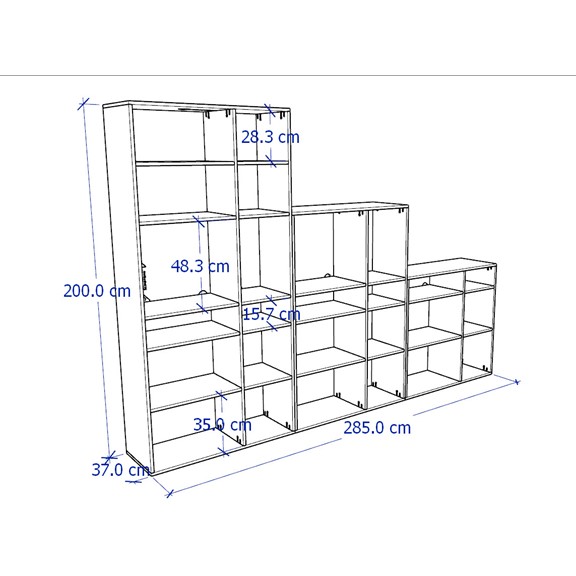 SOSIA, Kệ lưu trữ vật dụng nhiều tầng SHE_075, 285x37x200cm