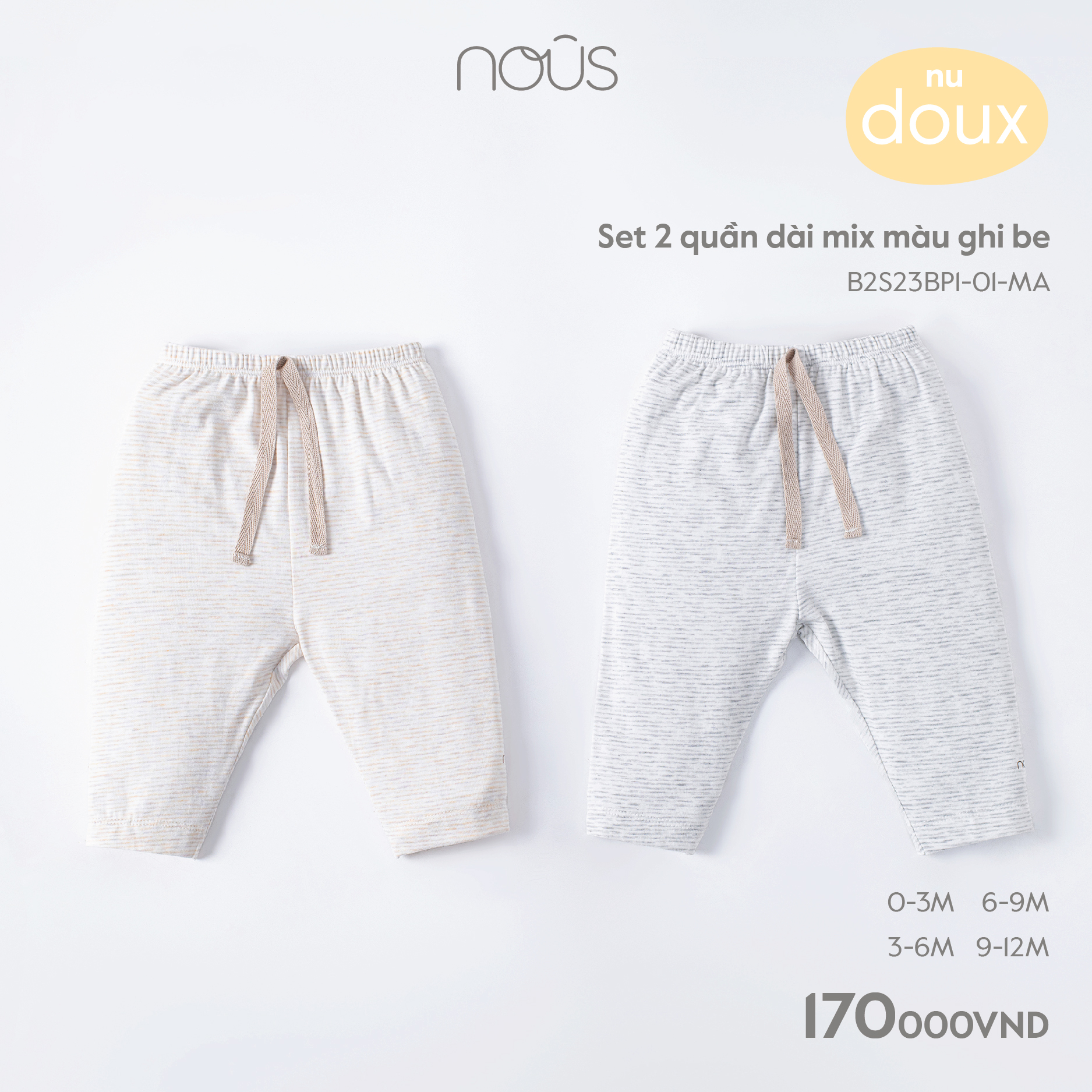 Set 2 bộ bodysuit Nous mix các màu và set 2 quần dài mix màu chất liệu Nu Doux thấm hút