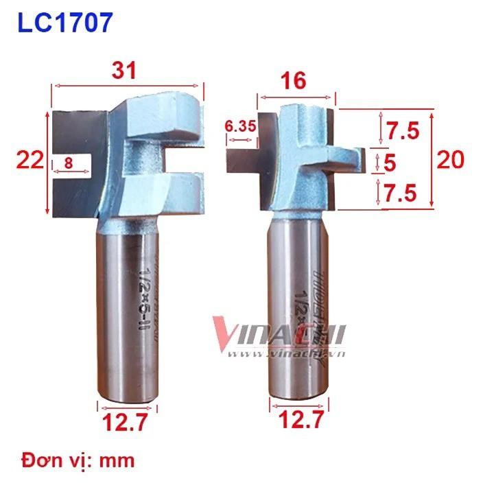 Bộ 2 Mũi Ghép Ván Thẳng LC1707 - Bộ Mũi Ghép Ván 2 mũi phay ghép gỗ một mũi chạy tạo nhân lồi ván,  một chạy lõm