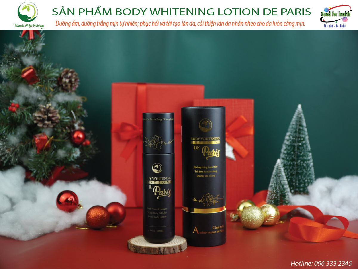 Kem Body Thanh Mộc Hương Whitening Lotion De Paris dưỡng trắng da toàn thân, trẻ hóa và mịn màng Tặng Kèm 1 Gói Trà Túi Lọc Wonmom