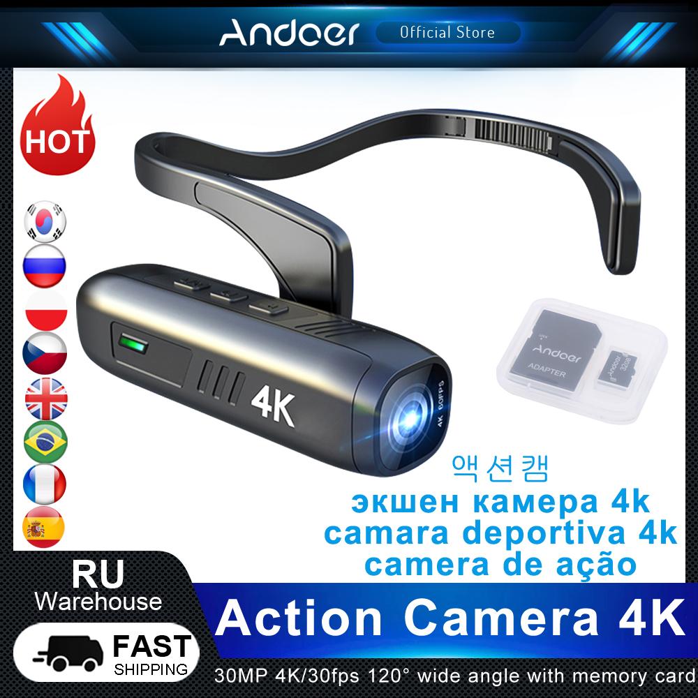Camera hành động Andoer 4K 30fps Đầu máy quay WiFi Camcorder có thể đeo được điều khiển ứng dụng chống lắc cho Vlog Vlog