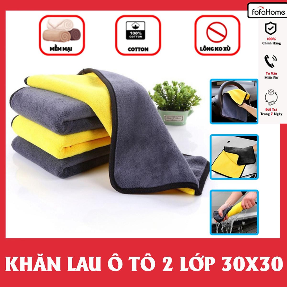 Khăn Lau Xe Chuyên Dụng Ôtô Lau Bếp Lau Kính Microfiber Siêu Thấm Không Bị Sơ Rối 2 Lớp Loại 30x30cm