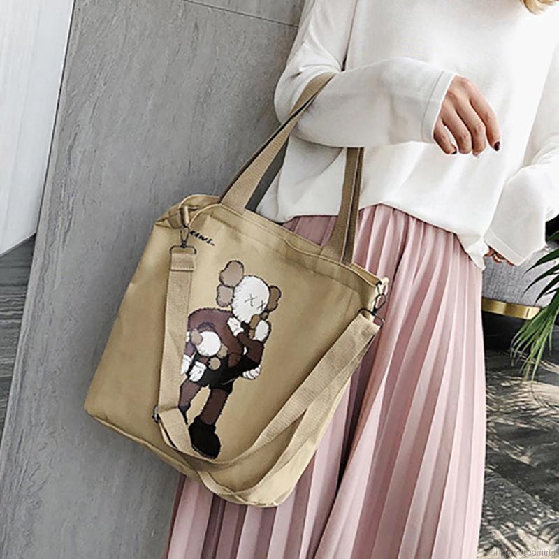 Túi xách canvas nữ cỡ lớn in họa tiết hoạt hình