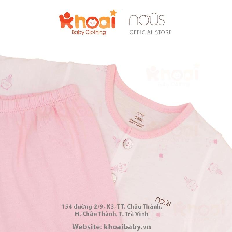 Bộ cài thẳng cộc Nous trắng hồng họa tiết - Chất liệu Nu Doux 95% cotton thiên nhiên