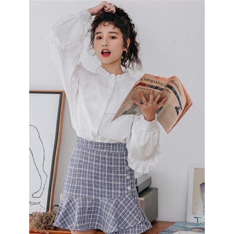 Áo babydoll tiểu thư - áo sơ mi viền bèo xinh xắn