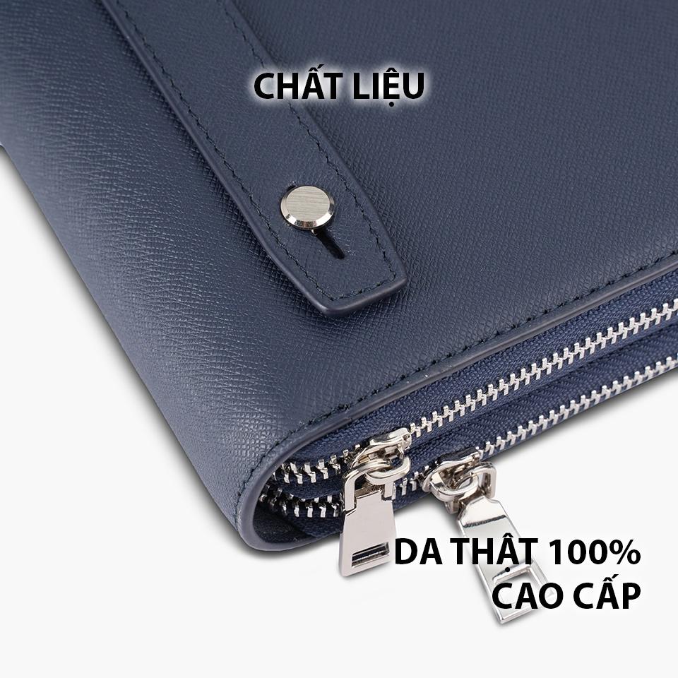 Clutch Da Công Sở Ví Cầm Tay Nam GENCE HT20 Da Bò Cao Cấp Màu Xanh Navy