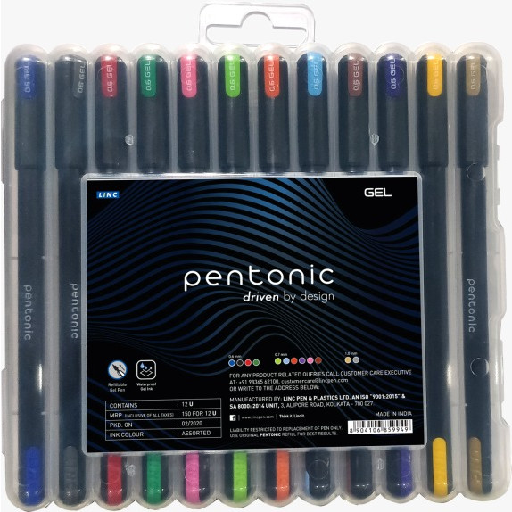 Bút bi gel màu LINC Pentonic 856 - Vỉ 12pcs/ 12 màu - Viết trơn, rõ nét, màu sắc đa dạng, rực rỡ, nhập khẩu Ấn Độ