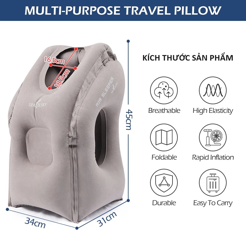 Gối ngủ hơi du lịch, máy bay, công sở Inflatable Air Cushion Sleeper Travel Sky Pillow