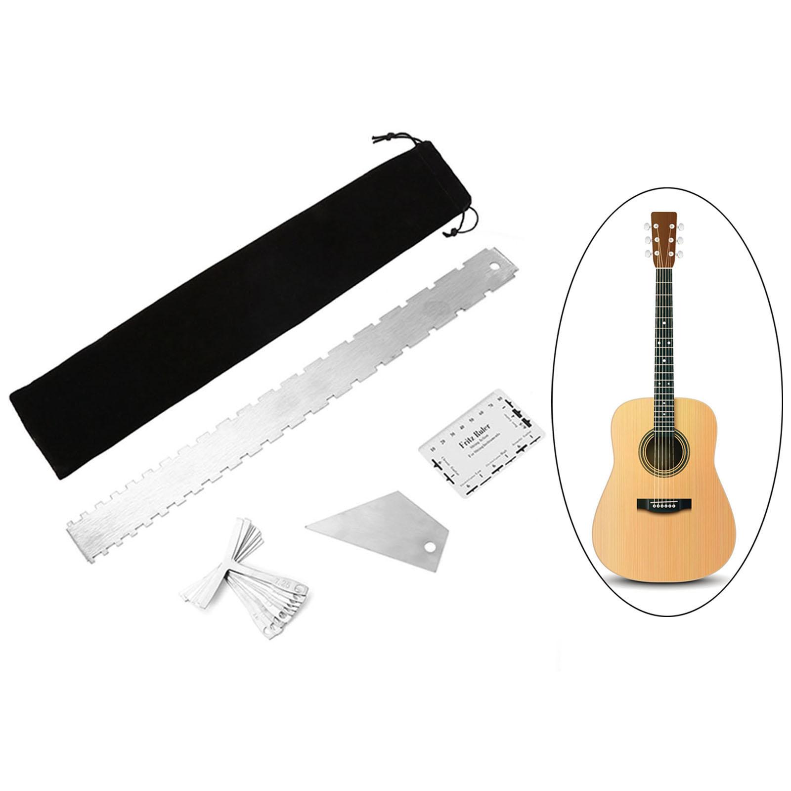 1Set Guitar Luthier Measuring Tools Kit with String Action Ruler Understring  Gauge Guitar Neck Notched Straight Edge Ruler