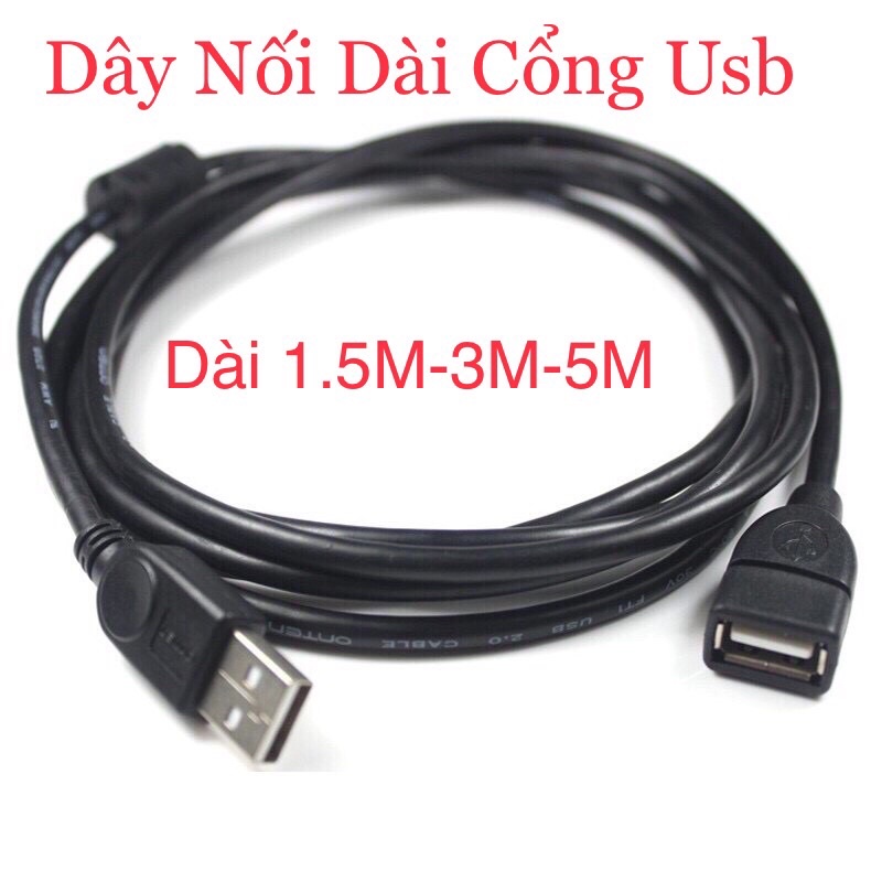 Dây cáp USB nối dài chống nhiễu 1M5/ 3M/5M(Đen)- Hàng Chất Lượng Tặng kèm que chọc sim