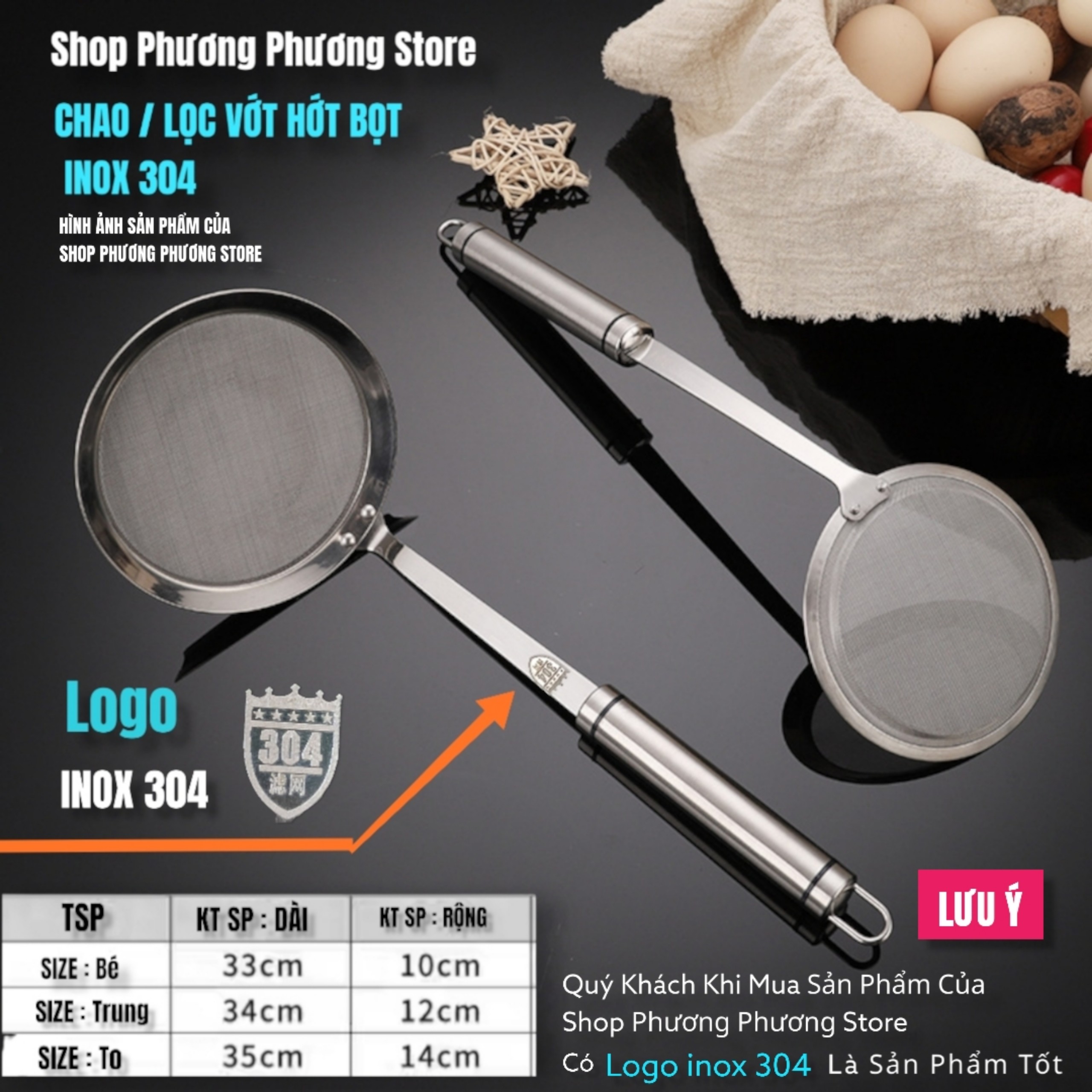 Vợt Vớt Bọt INOX 304 SIÊU ĐẸP hàng Cao cấp. Sản phẩm Vợt Size lớn. Dụng cụ nhà bếp dùng vớt cặn, vớt xương
