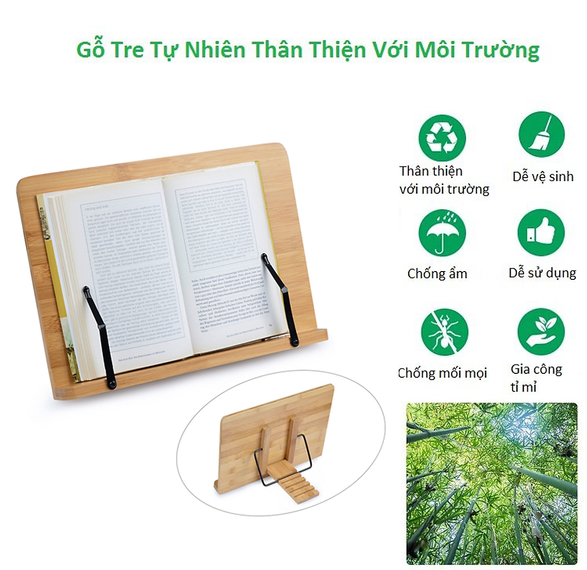 Giá Đỡ Đọc Sách Gỗ Để Bàn Thông Minh Đa Năng Chống Mỏi Mắt Tập Trung Học Tập - SNF Bamboo and Craft