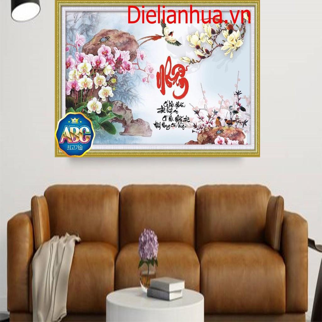 Tranh đá chữ Nhẫn hoa lan DF876 - kích thước: 75 * 50cm.