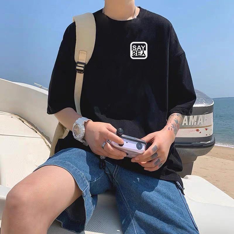 Áo phông unisex nam nữ tay lỡ form rộng SAY YES vải dày mịn