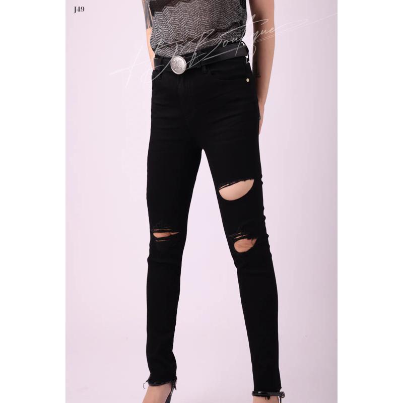 Quần Jeans Đen ôm rách cách điệu - J49 - Đen, Đen