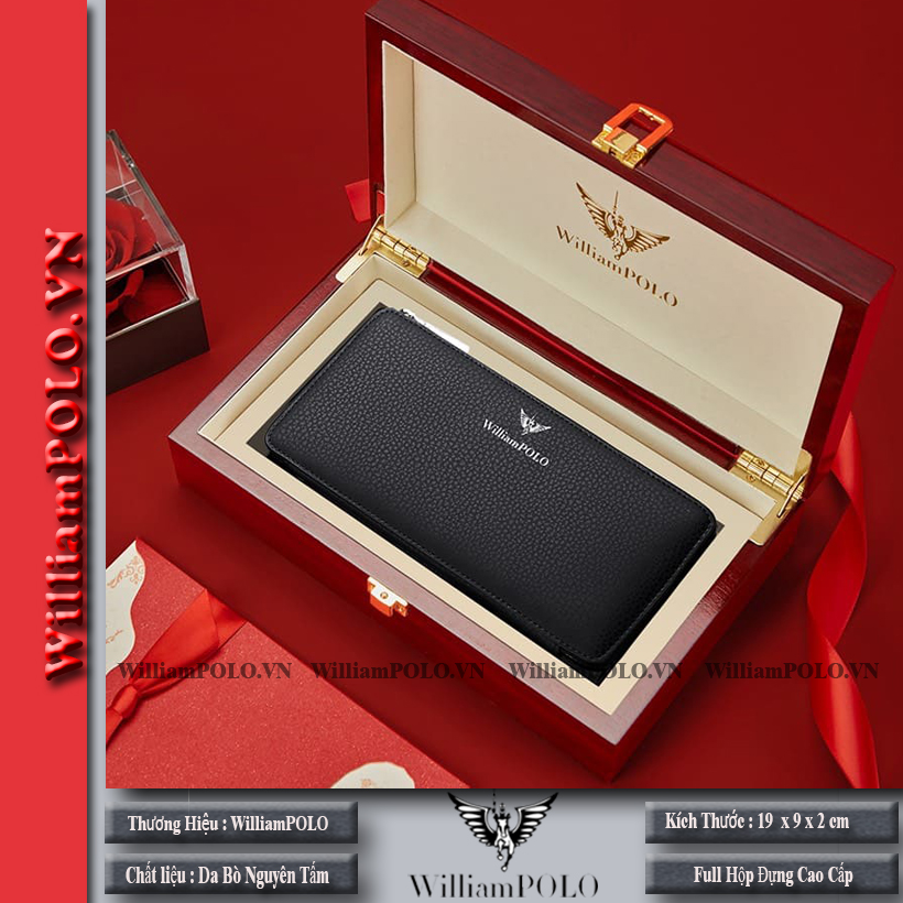 Ví cầm tay nam - ví nam cao cấp Full hộp WilliamPOLO - V29