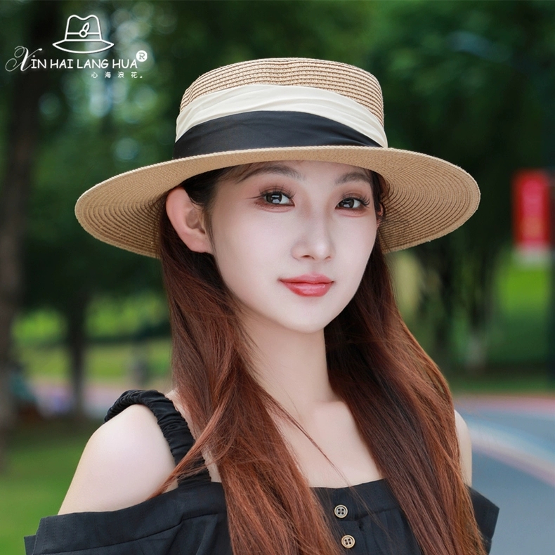 Nón vành nhỏ fedora chất liệu cói mũ rộng vành đi biển phối đai đen trắng thời trang Hàn Quốc Chất liệu cói thoáng mát Kích thước vành rộng 5cm