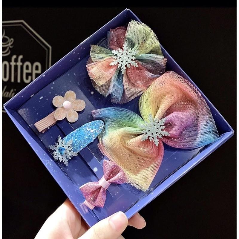 Set kẹp nơ kim tuyến có hộp đẹp