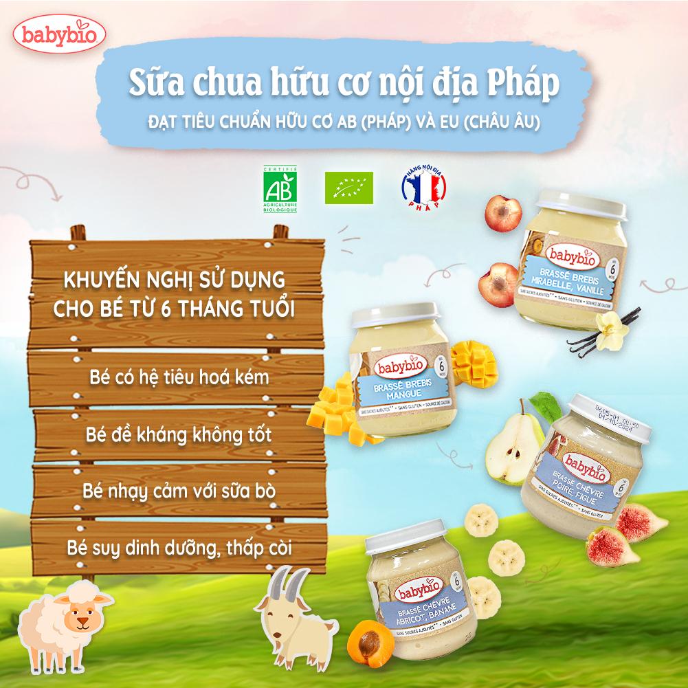 Sữa chua cừu hữu cơ cho bé ăn dặm Babybio dạng hũ thuỷ tinh 130g dành cho bé từ 6 tháng tuổi