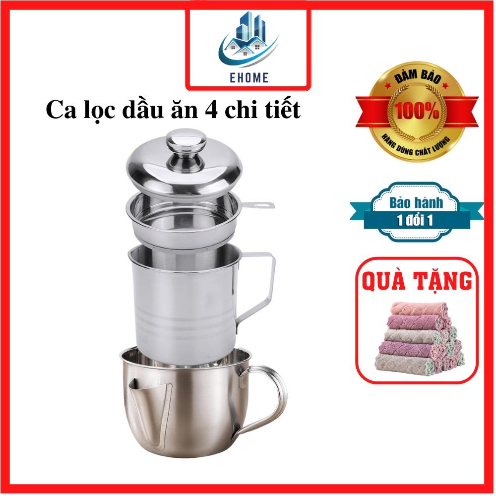 Ca lọc dầu ăn Inox 304 dung tích 1.2l đến 2.2l kèm lưới lọc