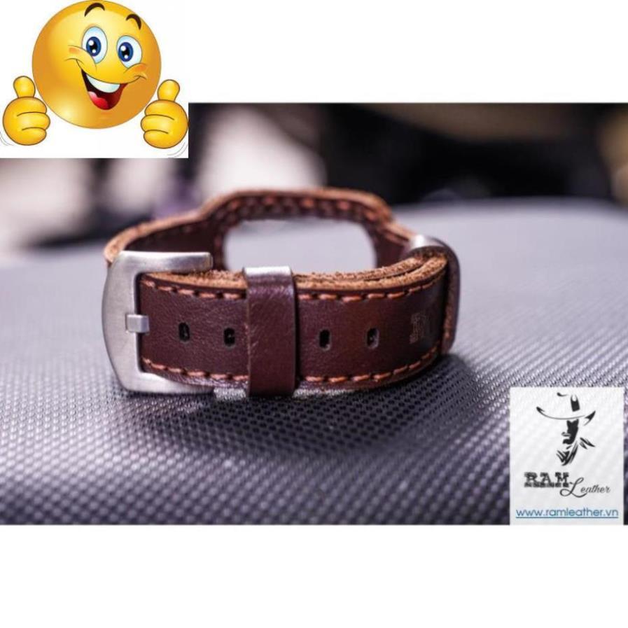 DÂY MIBAND 4 / MIBAND 3 / MIBAND 5 DA BÒ NÂU ĐẬM - DA BÒ THẬT-CHÍNH HÃNG RAM LEATHER