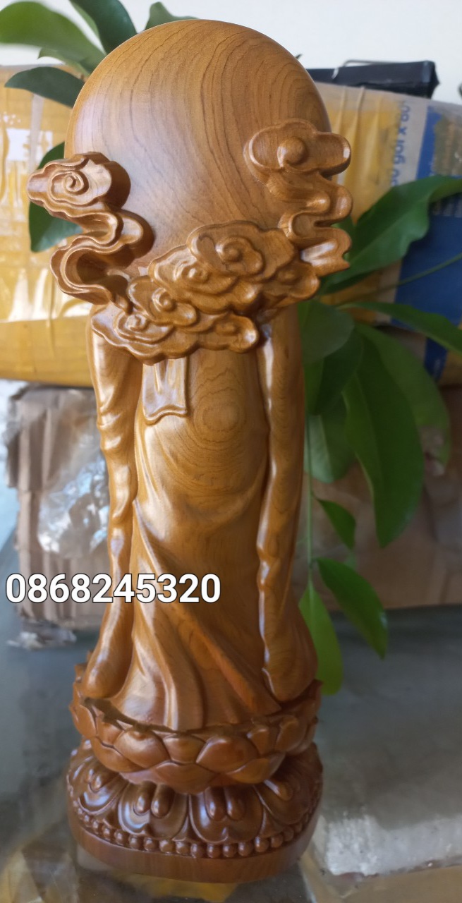 Tượng phật liên hoa bằng gỗ bách xanh liền khối kt cao 30×11×9cm