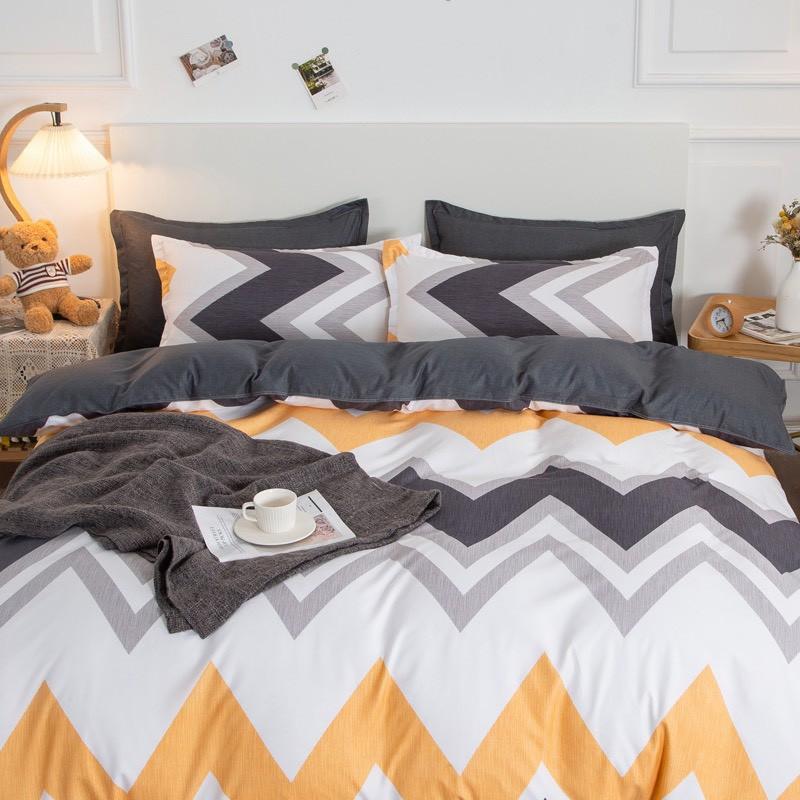 Bộ chăn ga gối Cotton poly M2T Bedding Sóng cam, vỏ chăn mền, drap nệm và 2 vỏ gối