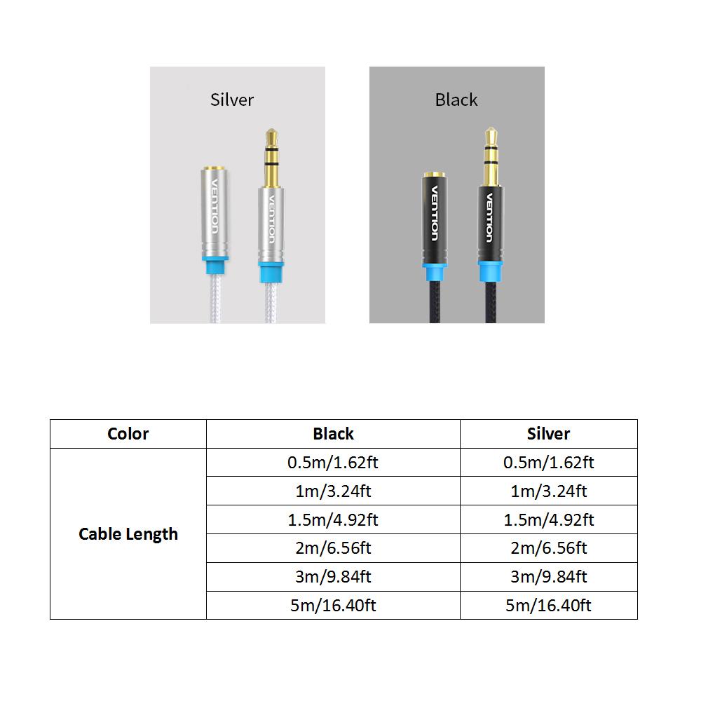 Cáp mở rộng âm thanh 3,5 mm Male to Female AUX cho điện thoại thông minh trên ô tô PC MP3 VENTION