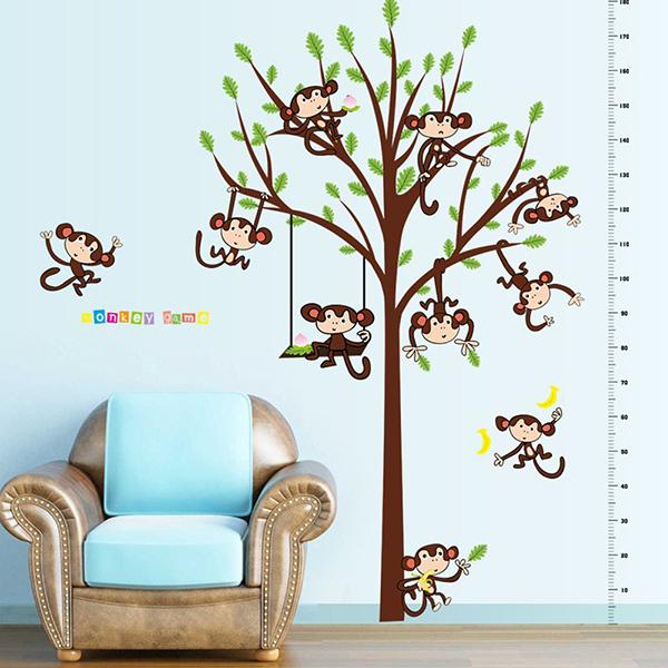 Decal Dán Tường Thước Đo Khỉ Con Binbin TD26