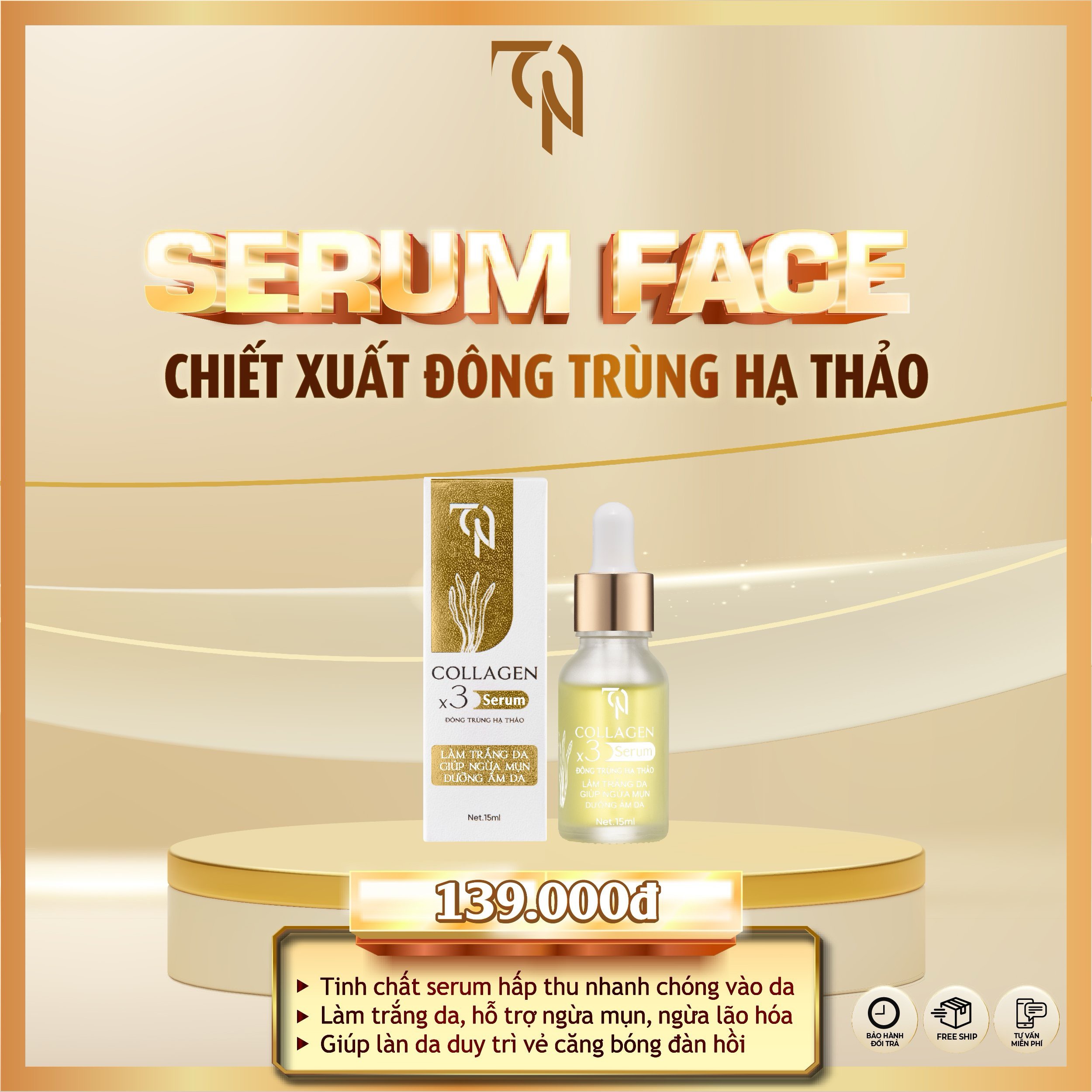 Serum Face Đông Trùng Hạ Thảo Collagen X3 Mỹ Phẩm Đông Anh Chính Hãng 15ml Serum Dưỡng Ẩm Giảm Mụn Làm Trắng Da