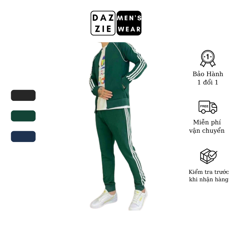 Bộ Áo Quần thể thao nam DazzieMenwear Thu đông 3Sọc chất Thun UMI Cao Cấp co dãn 4 chiều