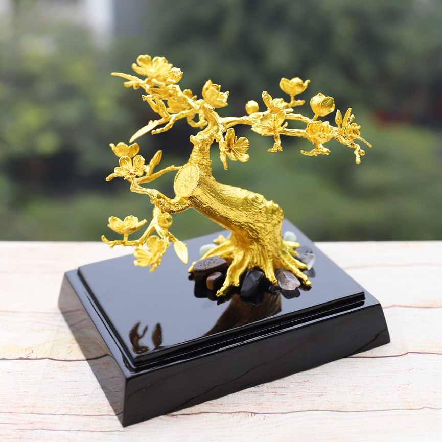 Cây Hoa Đào bonsai mạ vàng - Quà tặng Cành Hoa Đào Tết mạ vàng độc đáo