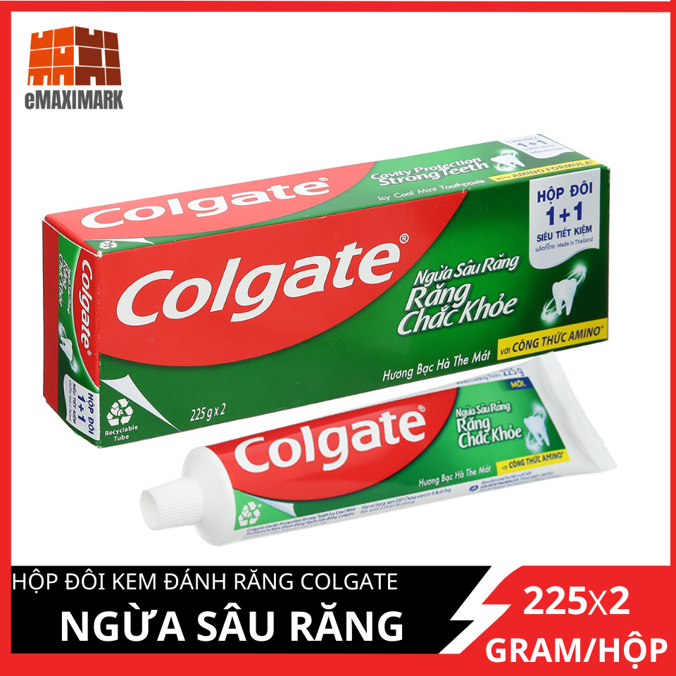 Hộp Đôi Kem Đánh Răng Ngừa Sâu Răng Colgate Hương Mát Lạnh Bạc Hà 225gx2