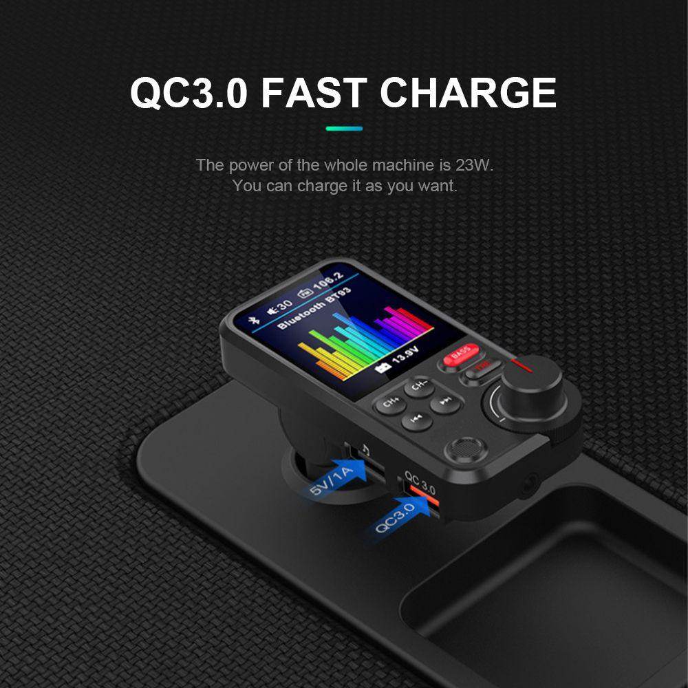 Tẩu Sạc Nhanh QC3.0 Trên Ô tô BT93 Tích hợp Nghe Nhạc MP3, Đài FM, Bluetooth 5.0, USB, Chế Độ EQ - Home and Garden