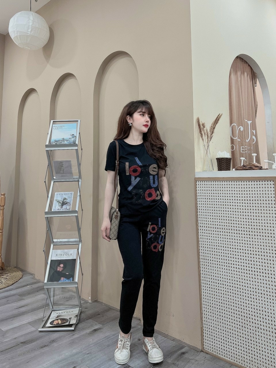 Đồ bộ thun cotton đính đá kí tự siêu sang MS07