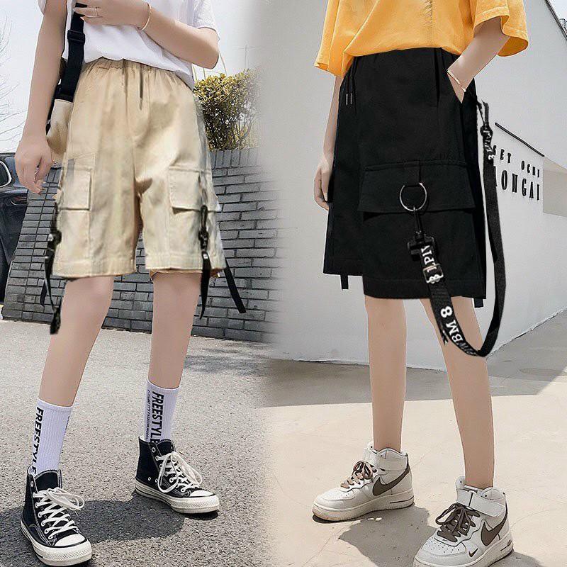 &lt;FREE SHIP&gt; Quần short túi hộp unisex vải kaki co giãn phối dây